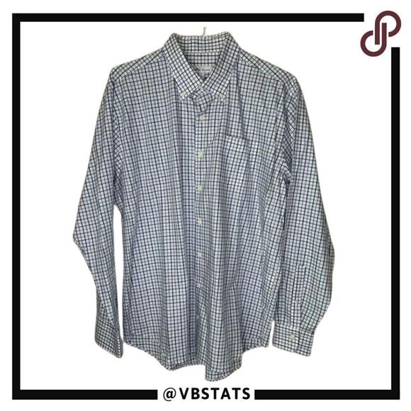 Peter Millar Long Sleeve Button Down in Blue-White-Charcoal Plaid Size XL - Picture 1 of 7